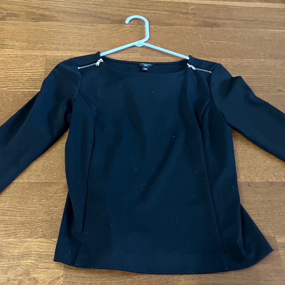 Ann Taylor Black Blouse with Zipper Accents